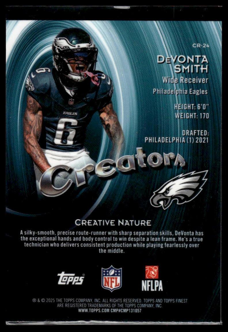 2025 Finest #CR-24 DeVonta Smith Creators Sky Blue Refractor #/150