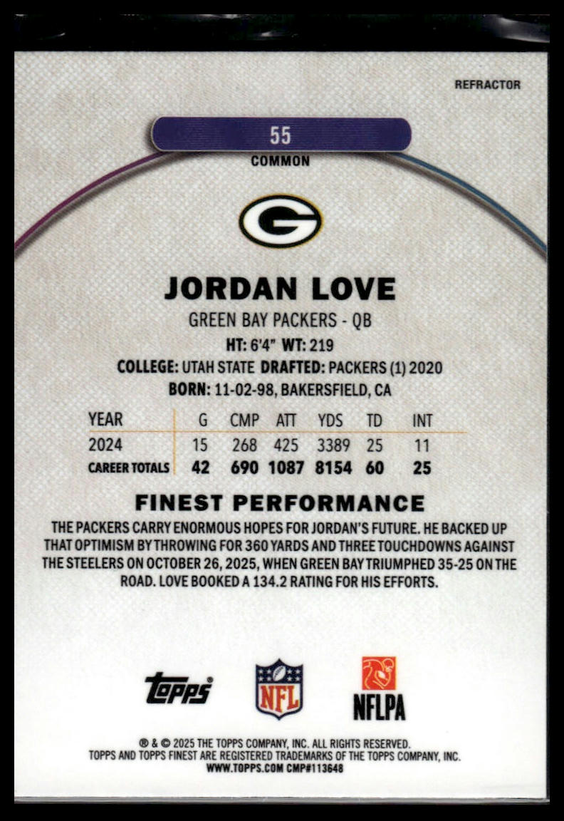 2025 Finest #55 Jordan Love Refractor