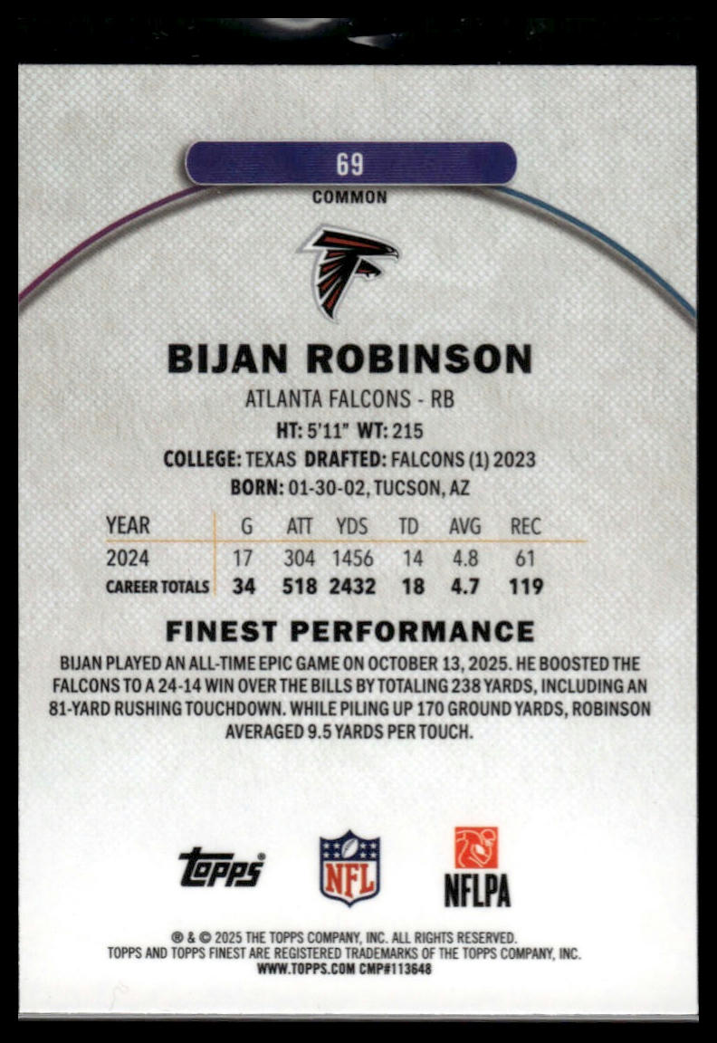 2025 Finest #69 Bijan Robinson X-Fractor