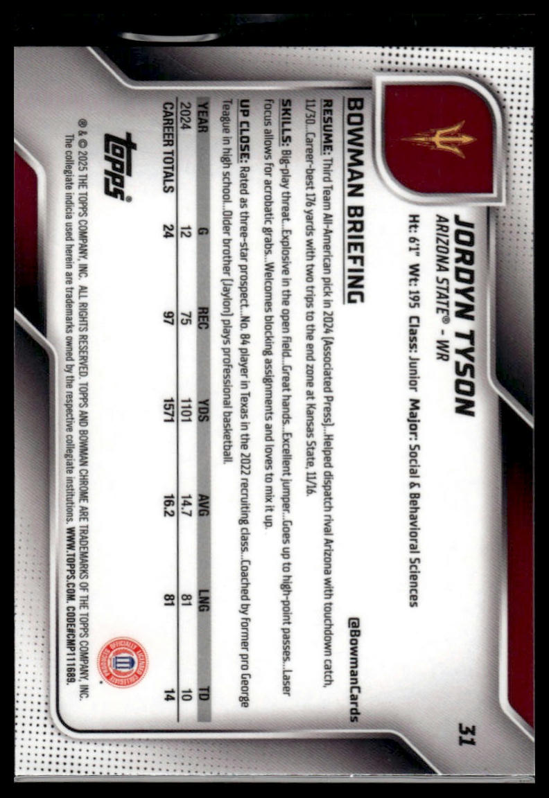 2025 Bowman University Chrome Sapphire #31 Jordyn Tyson