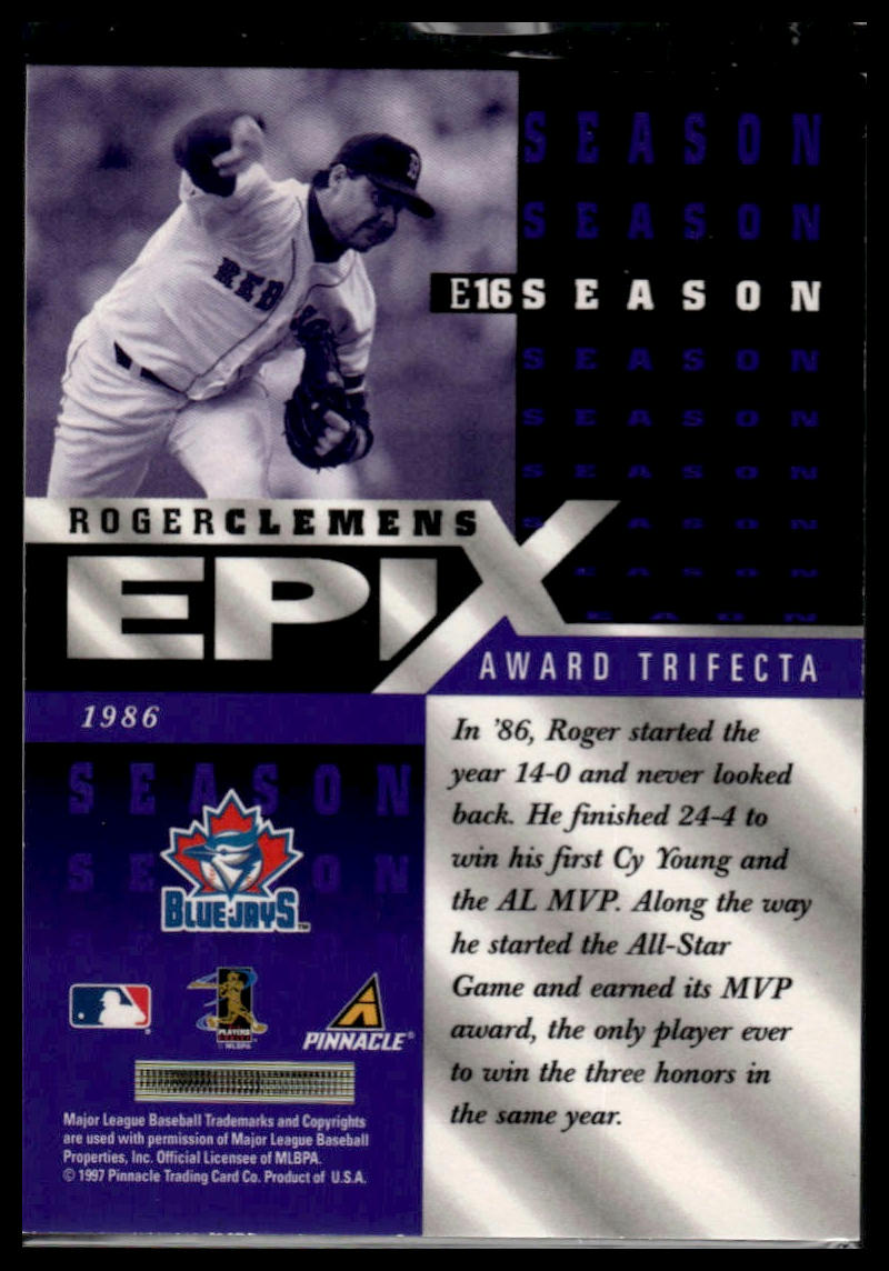 1998 Score #E16 Roger Clemens Epix Purple
