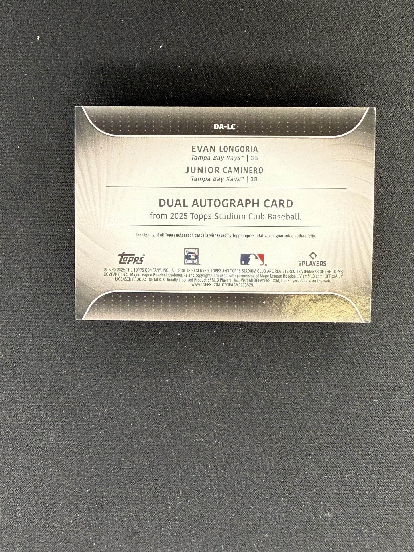 2025 Stadium Club Evan Longoria/Junior Caminero Dual Autos Turquoise Foil #/50
