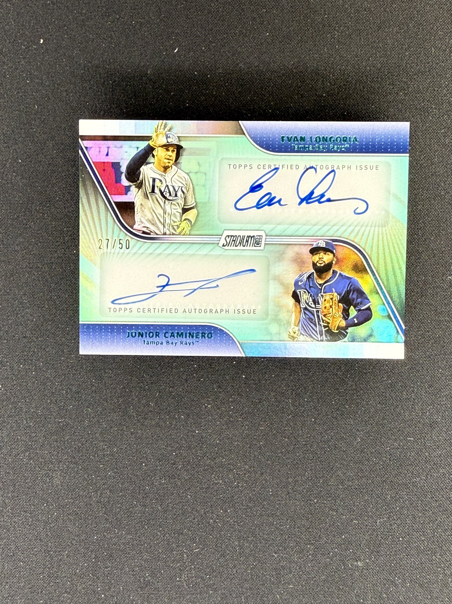 2025 Stadium Club Evan Longoria/Junior Caminero Dual Autos Turquoise Foil #/50