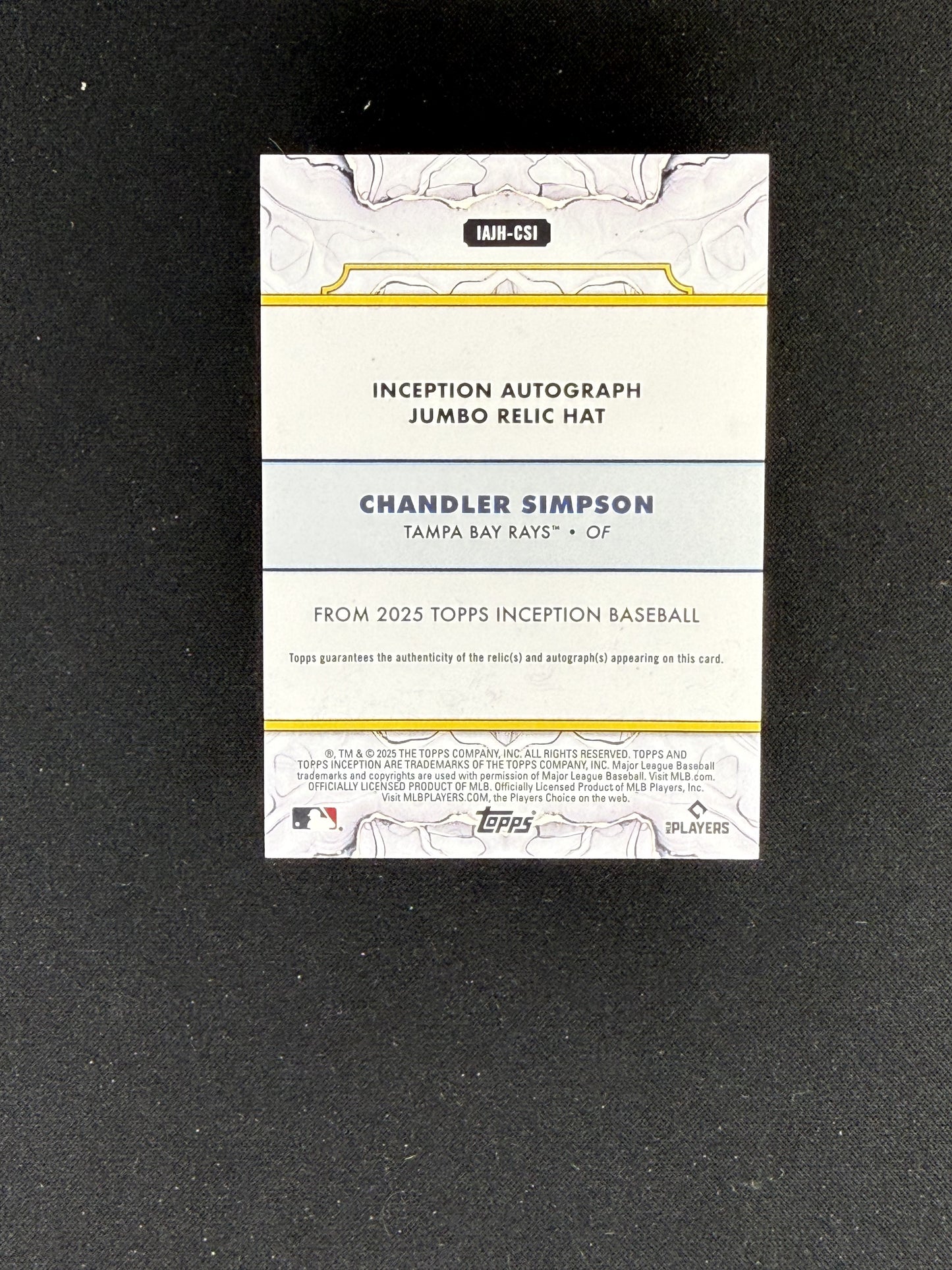 2025 Topps Inception Chandler Simpson Inception Auto Jumbo Relic Hat 59Fifty #/5