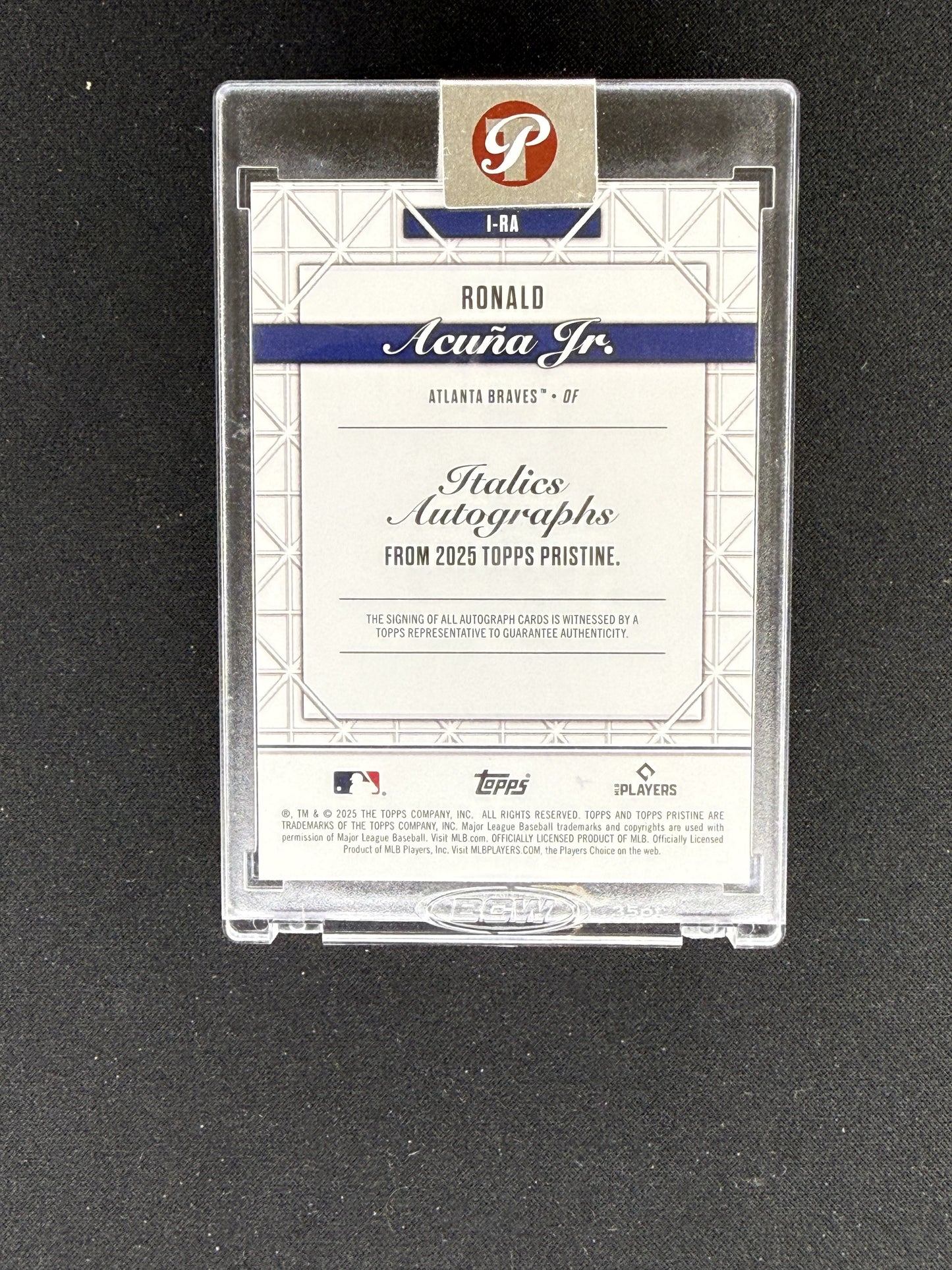 2025 Topps Pristine Ronald Acuña Jr. Italics Autographs Gold Refractors #/50