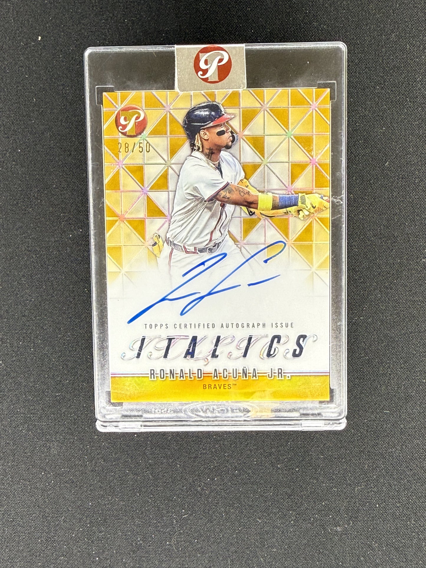 2025 Topps Pristine Ronald Acuña Jr. Italics Autographs Gold Refractors #/50