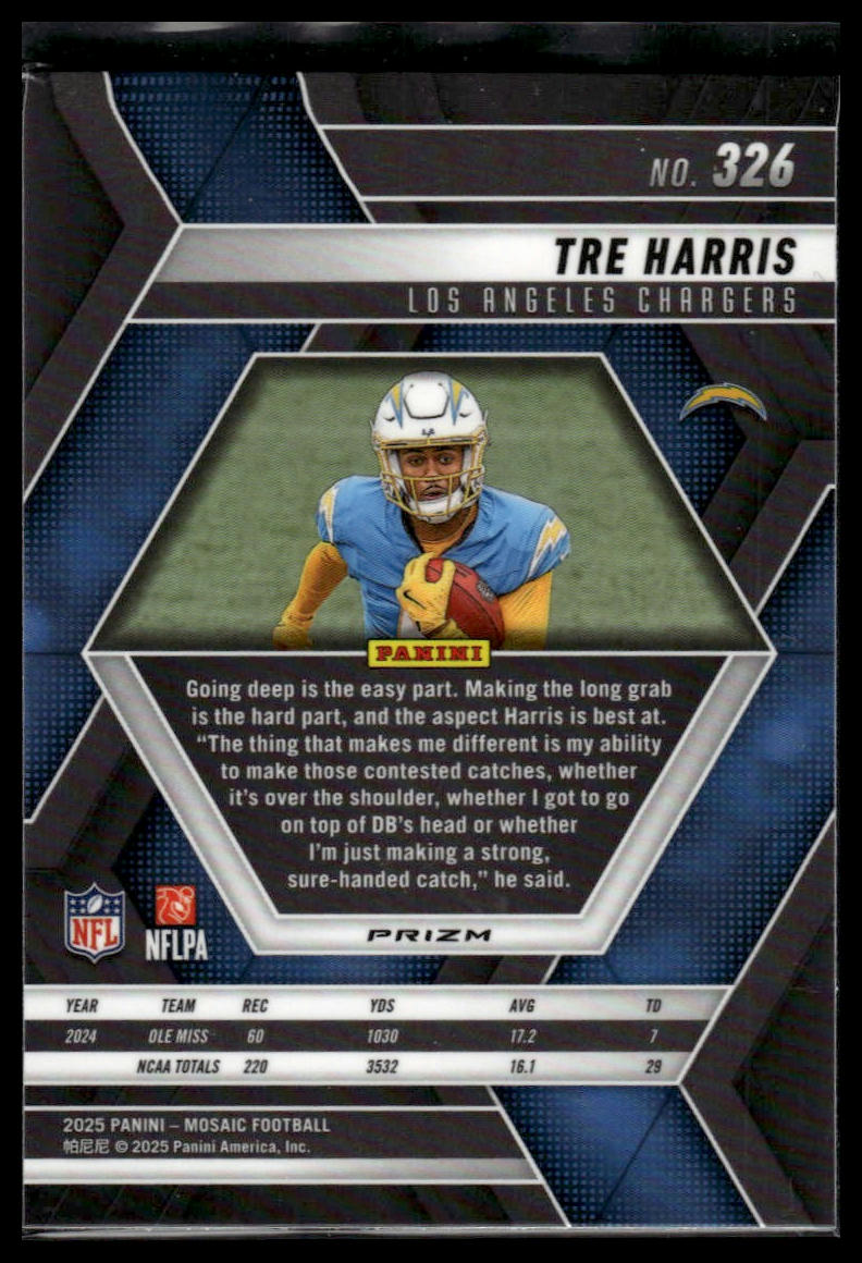 2025 Panini Mosaic #326 Tre Harris Mosaic Red and White Stripe