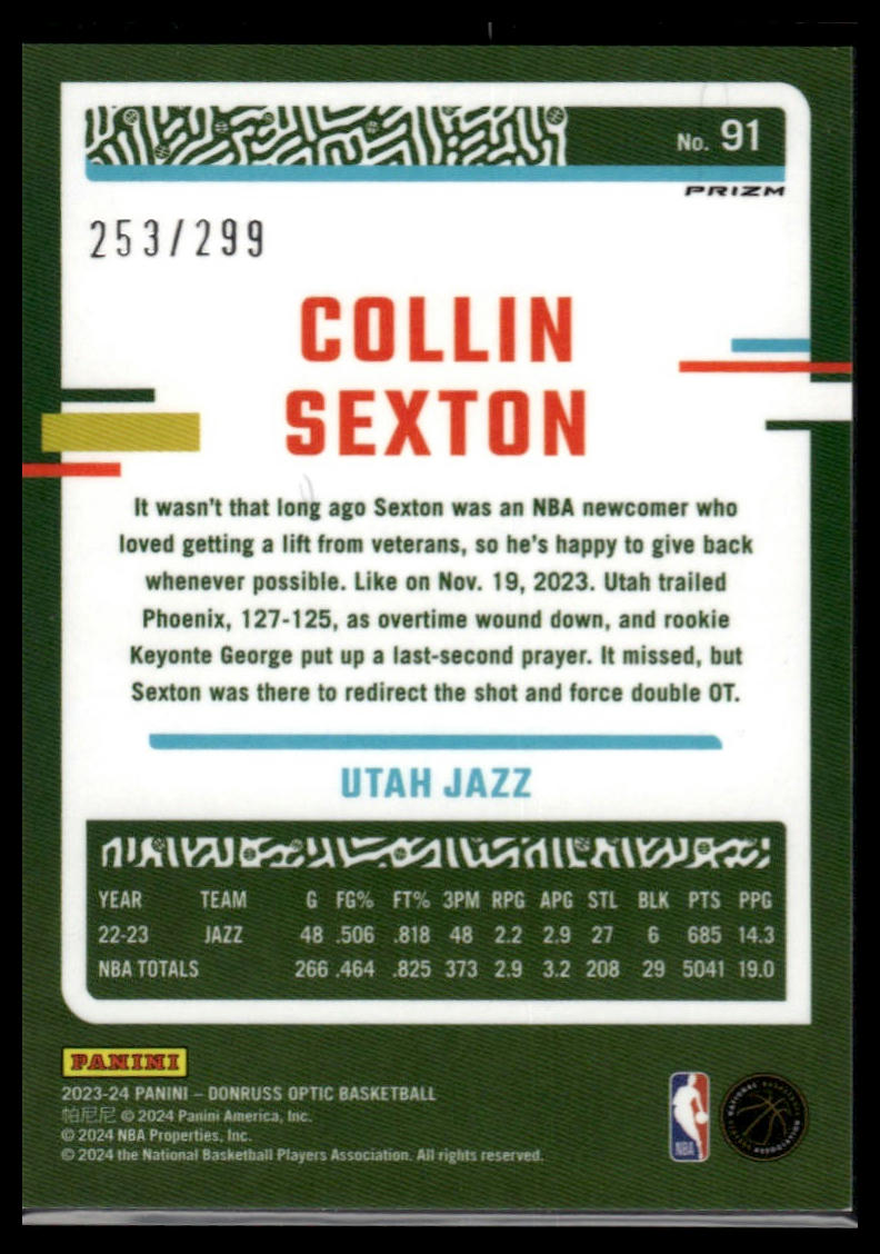 2023-24 Donruss Optic #91 Collin Sexton Red Velocity #/299
