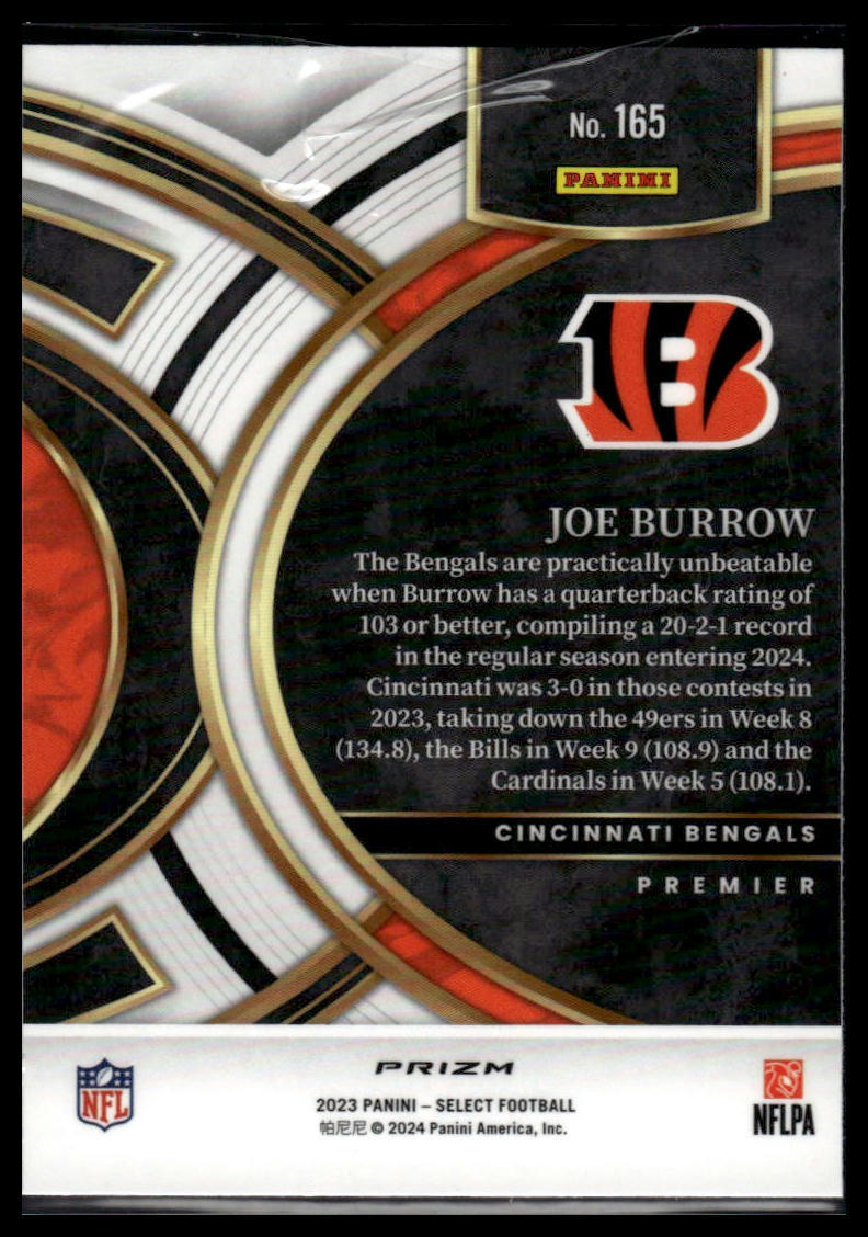 2023 Panini Select #165 Joe Burrow Silver Prizms