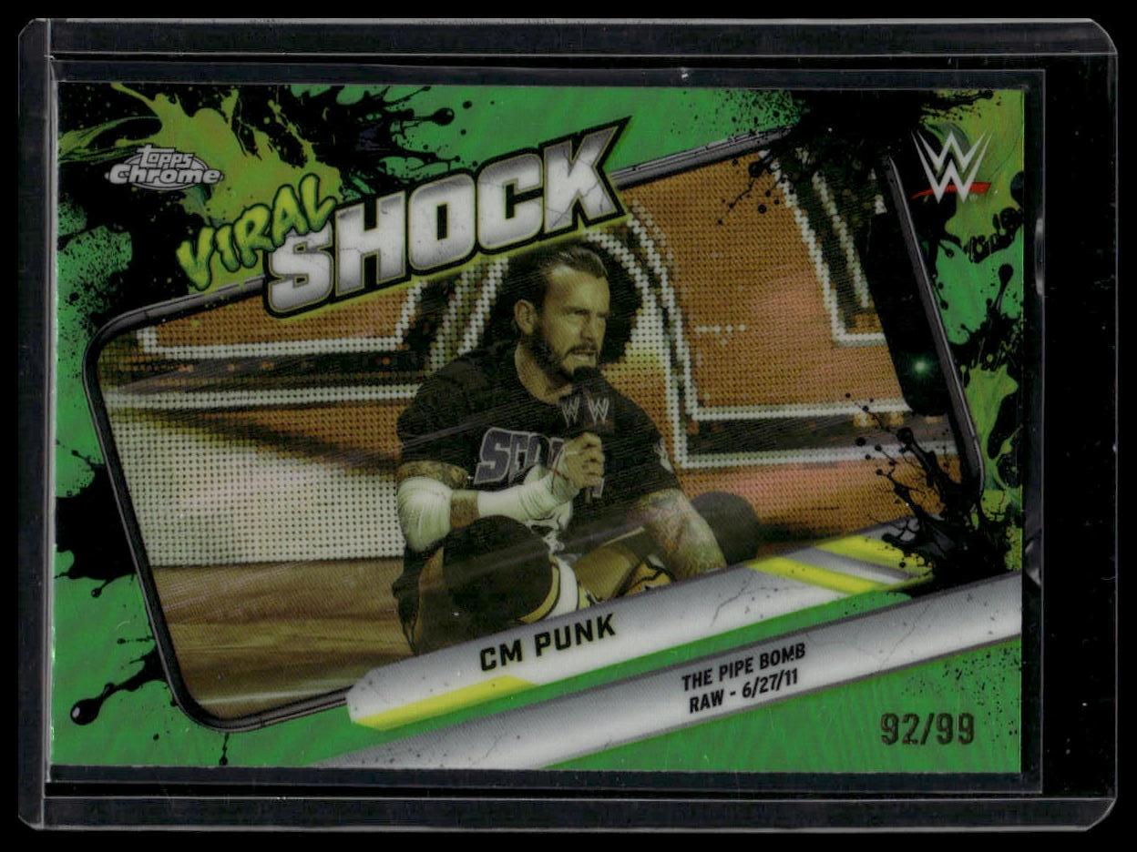 2026 Topps Chrome WWE #VIR-6 CM Punk Viral Shock Green Refractor #/99