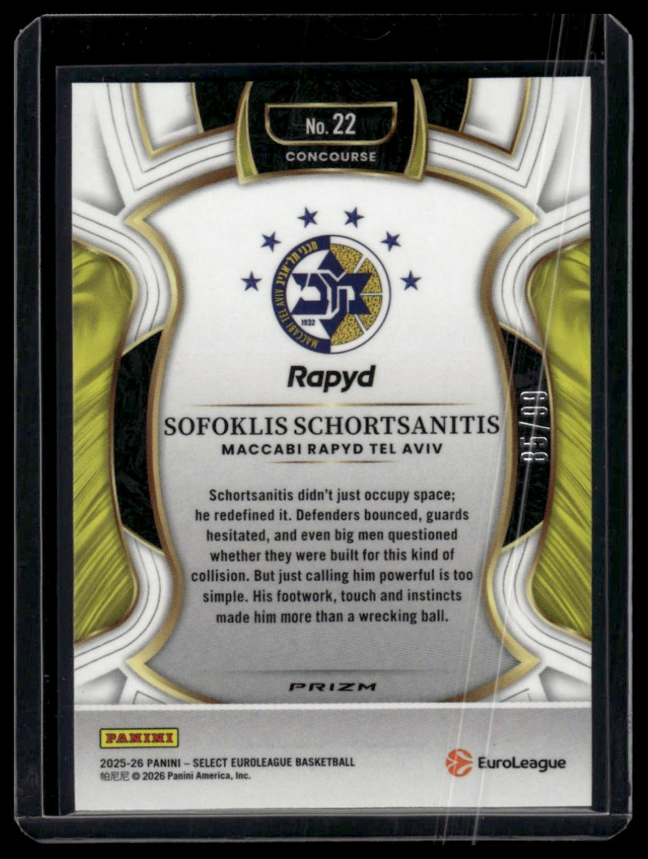 2025-26 Panini Select EuroLeague #22 Sofoklis Schortsanitis Blue Camo Prizm #/99