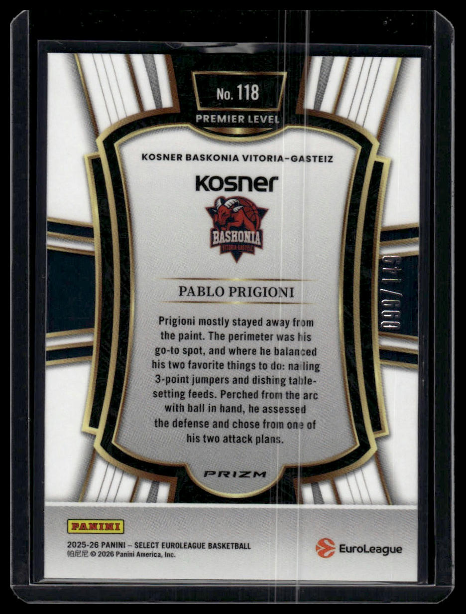 2025-26 Panini Select EuroLeague #118 Pablo Prigioni White /149