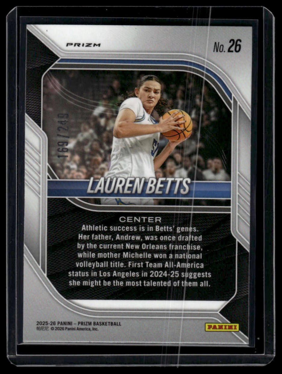 2025-26 Panini Prizm #26 Lauren Betts Blue Wave Prizm #/249