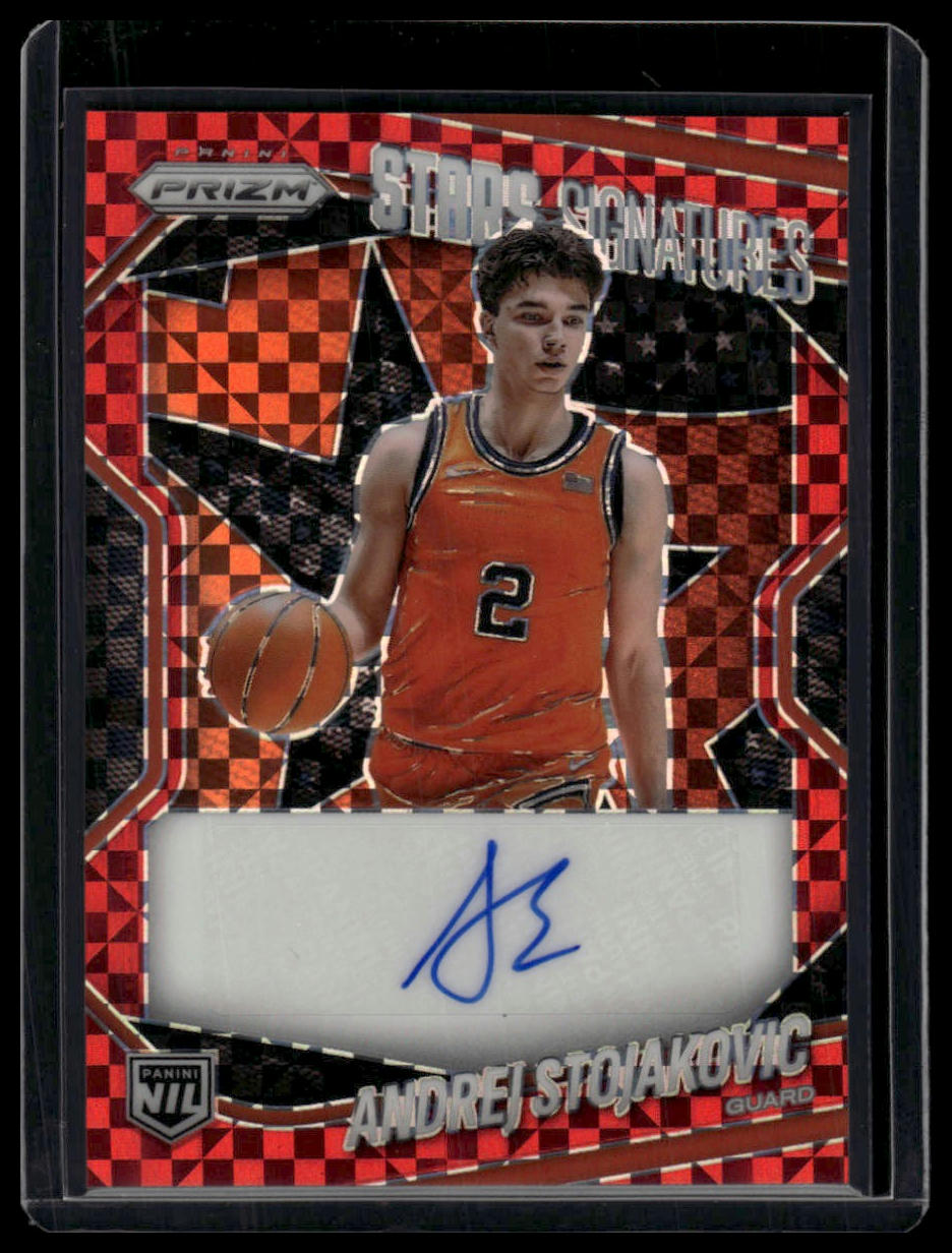 2025-26 Panini Prizm #85 Andrej Stojakovic Stars Auto Red /75