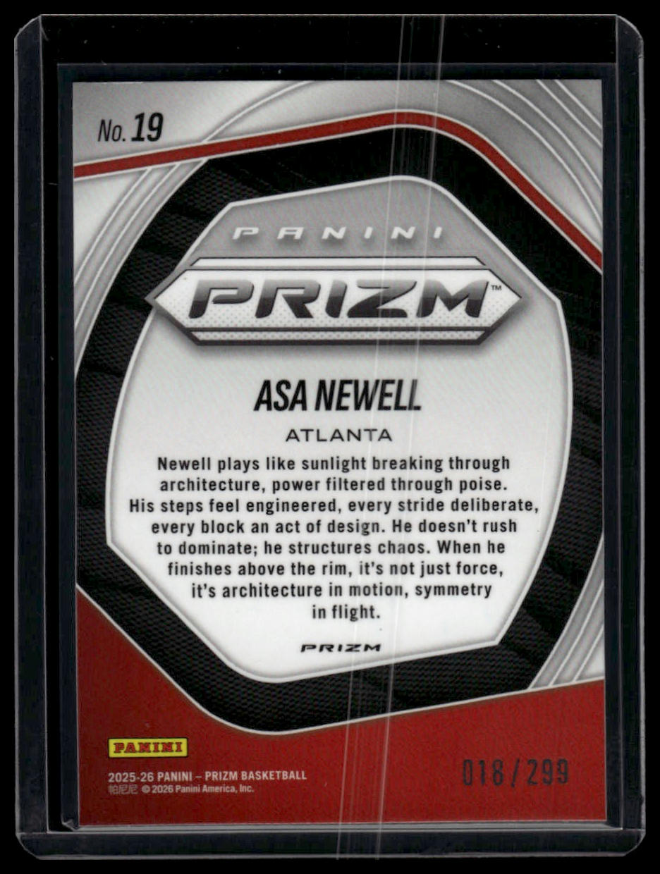 2025-26 Panini Prizm #18 Asa Newell Kaleidoscopic Red Wave /299