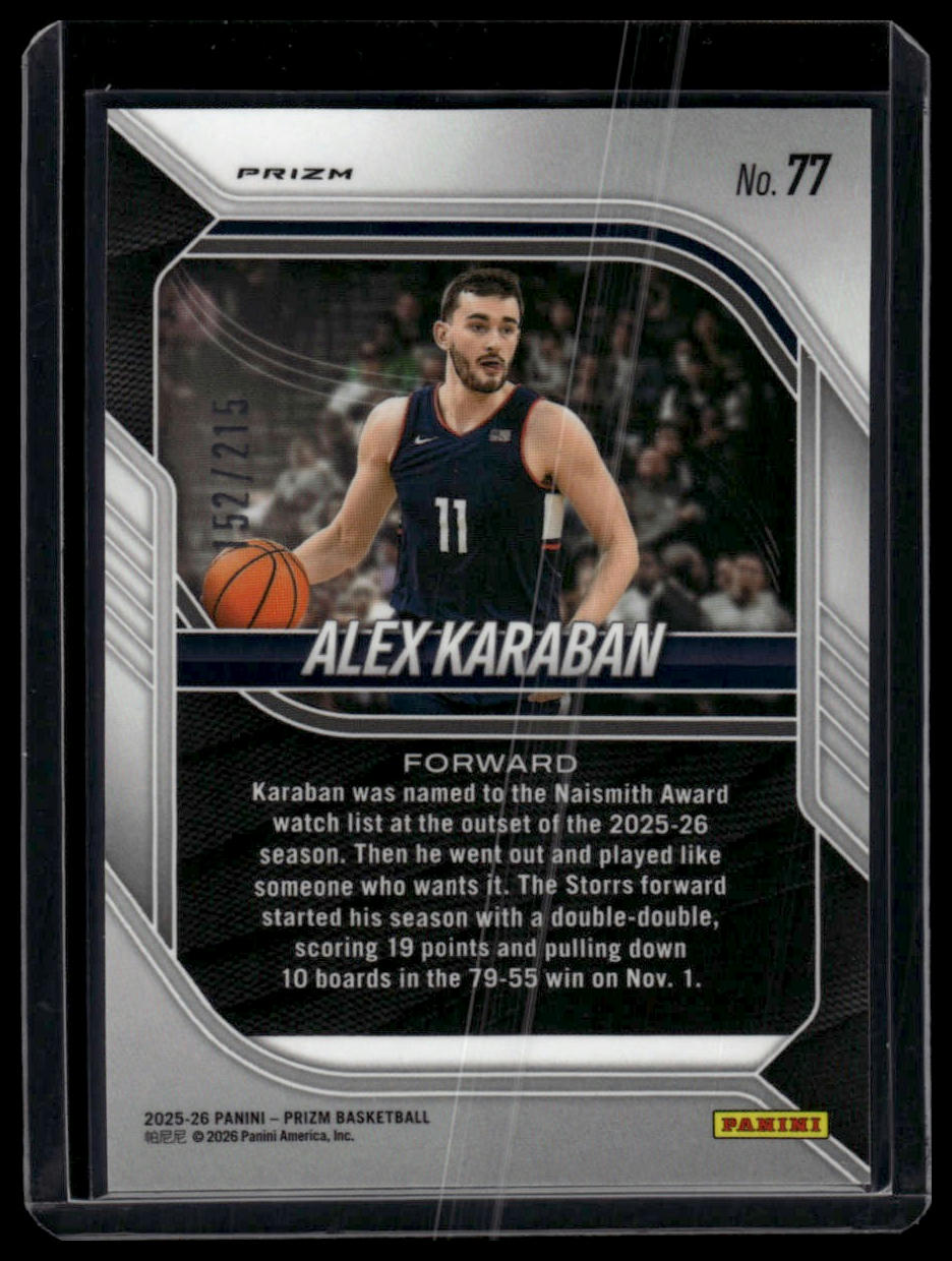 2025-26 Panini Prizm #77 Alex Karaban Teal Prizm #/215
