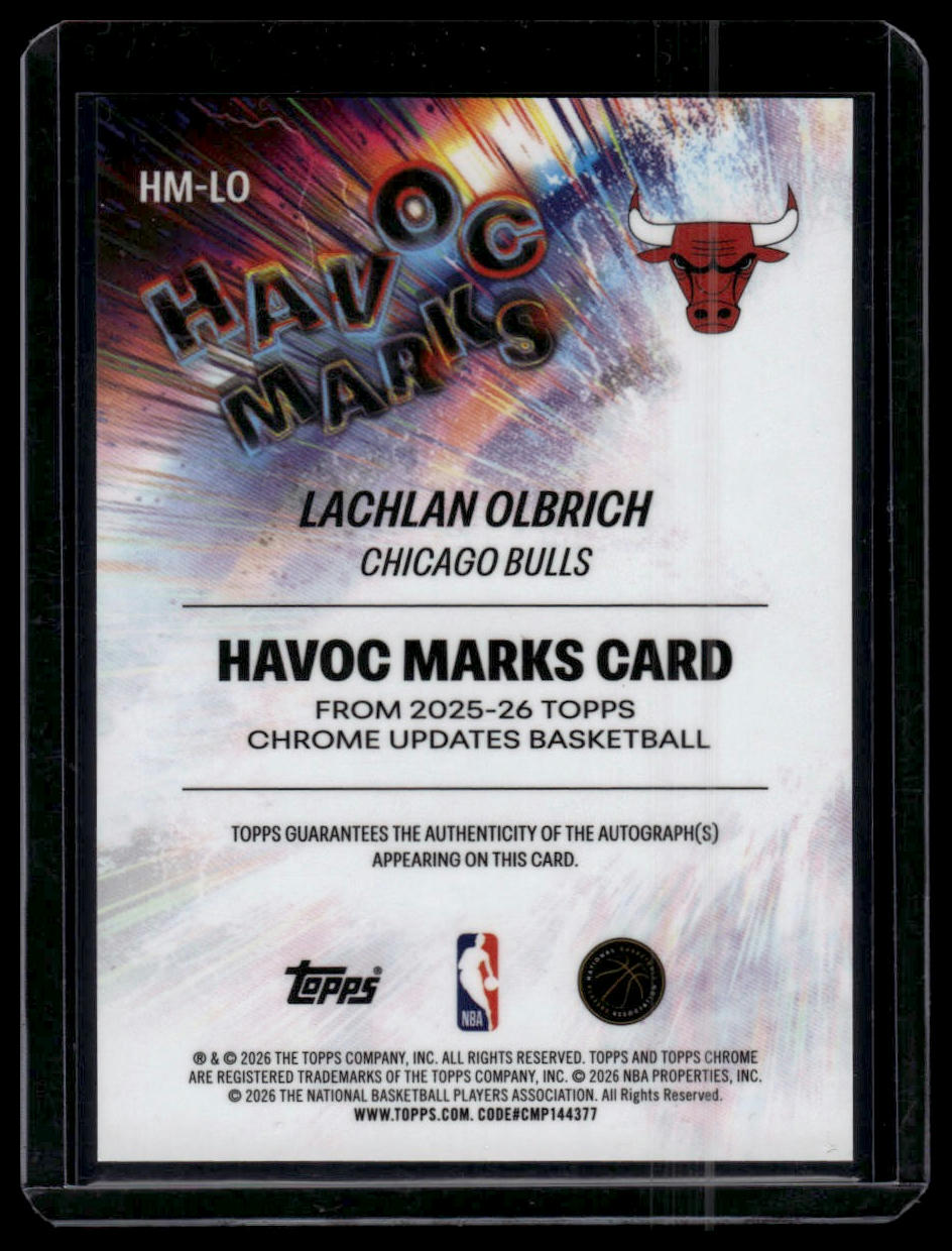 2025-26 Topps Chrome Update #HM-LO Lachlan Olbrich Havoc Marks Blue #/150