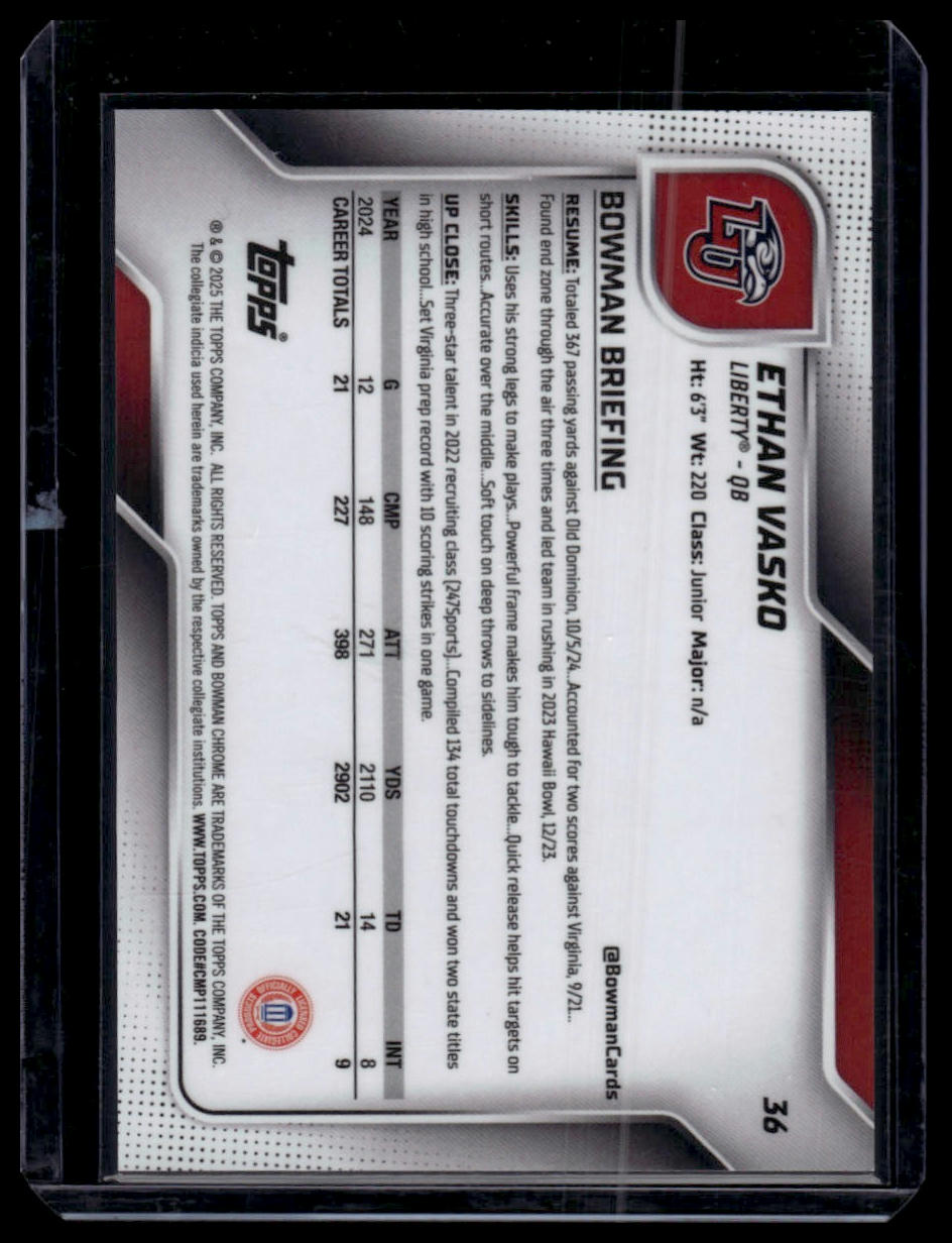 2025 Bowman University Chrome #36 Ethan Vasko Black White Stealth #/48
