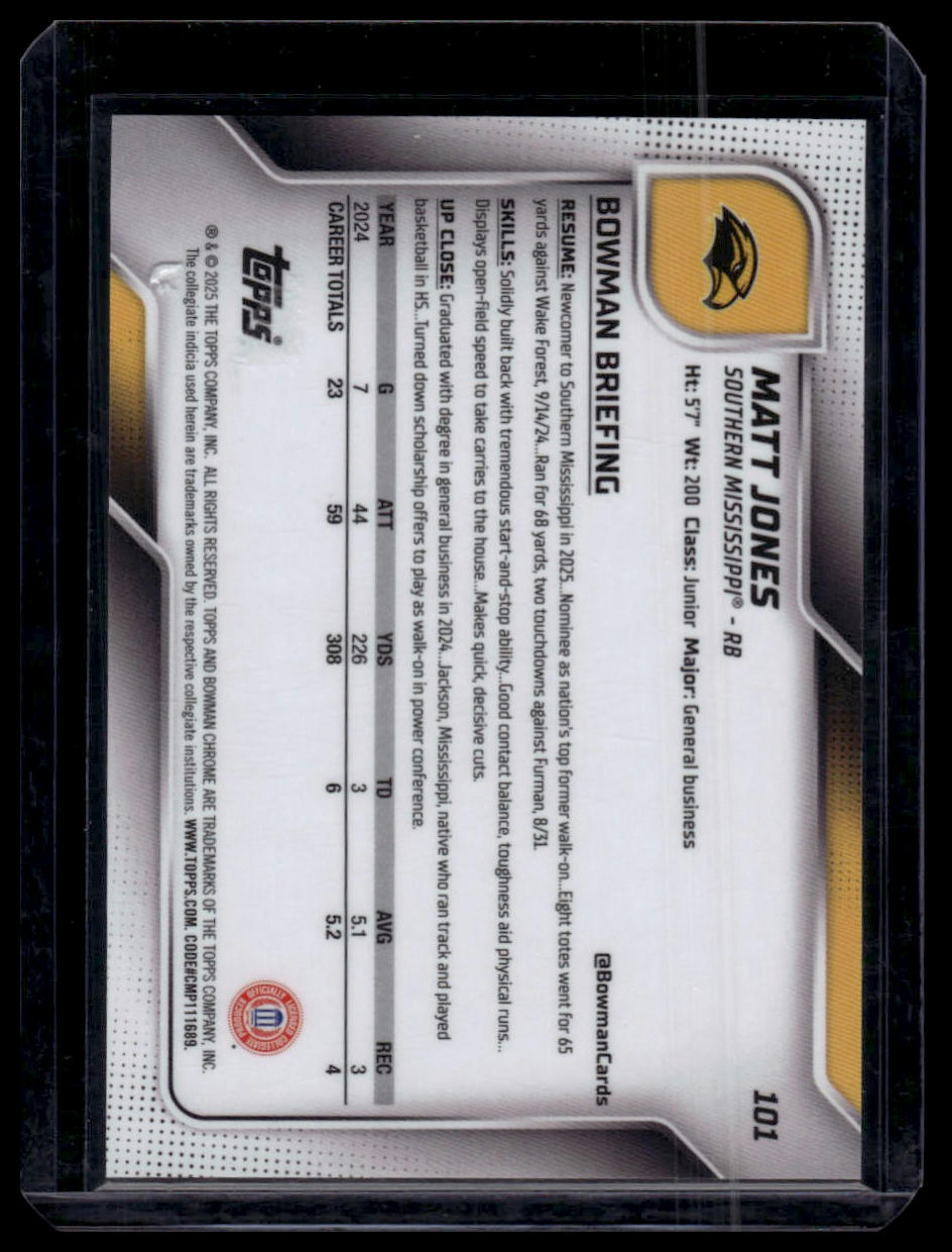 2025 Bowman University Chrome #101 Matt Jones Black & Gold Stealth #/25