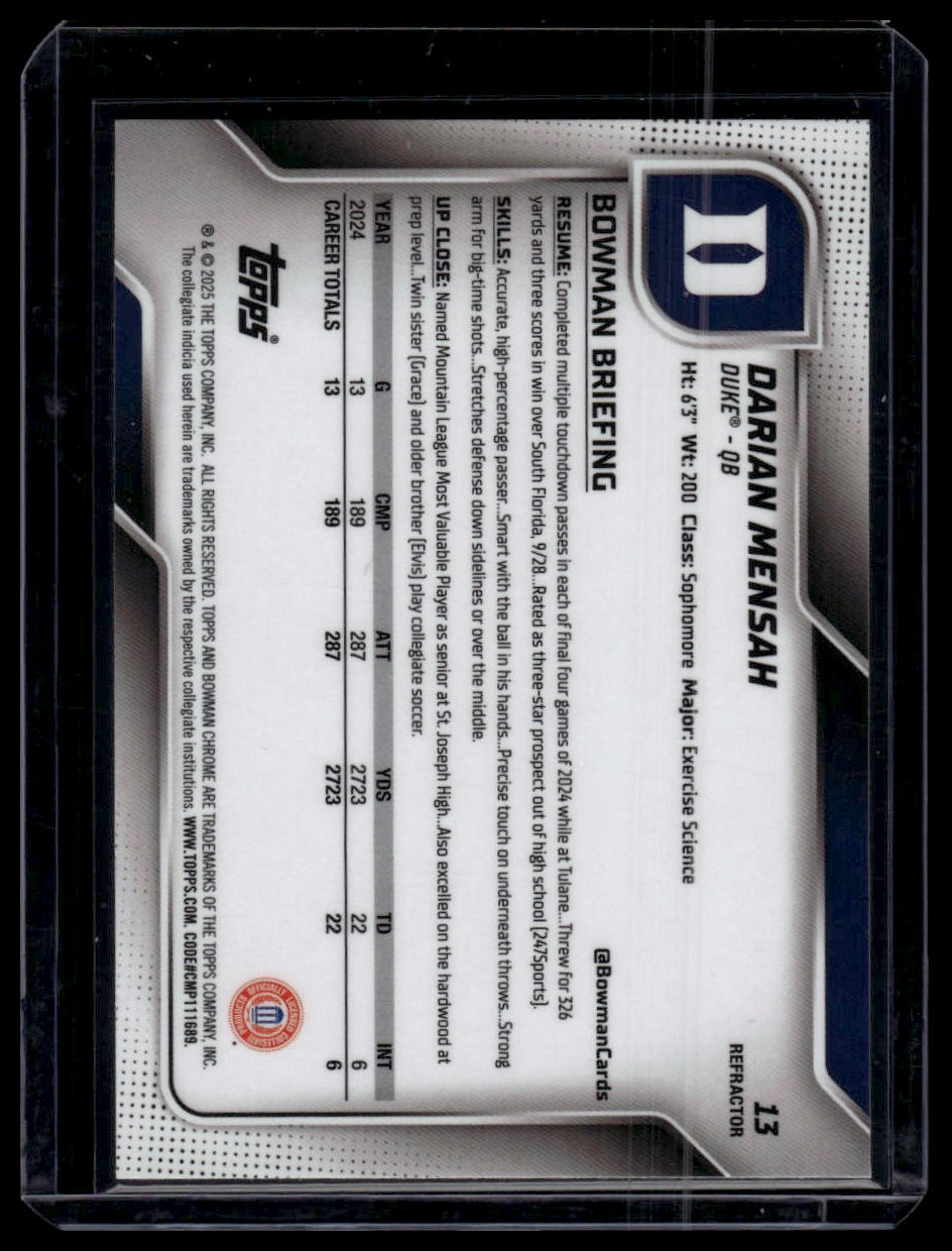 2025 Bowman University Chrome #13 Darian Mensah Refractor