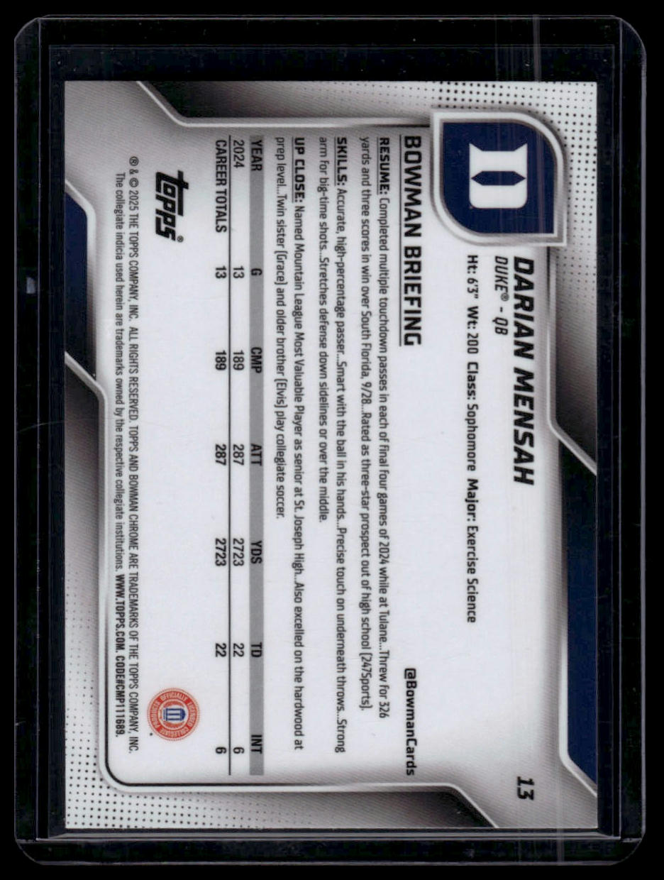 2025 Bowman University Chrome Sapphire #13 Darian Mensah