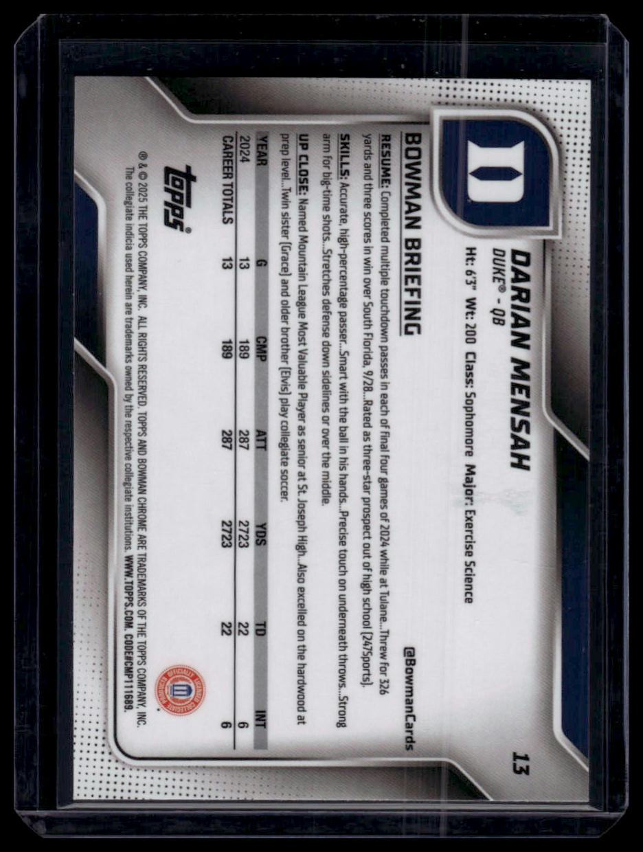 2025 Bowman University Chrome #13 Darian Mensah Yellow Refractor #/350