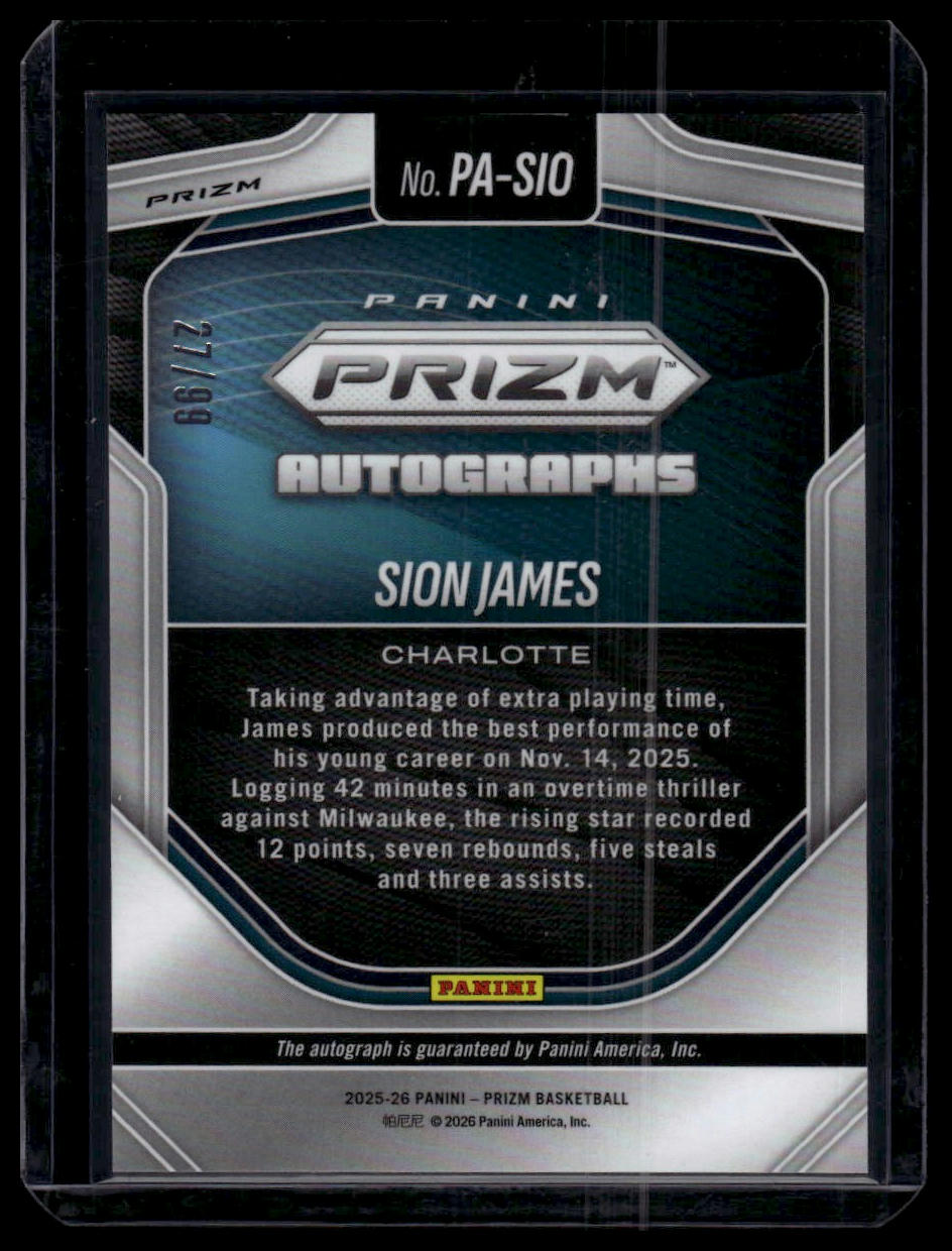 2025-26 Panini Prizm #24 Sion James Auto White Lazer /99 Rookie